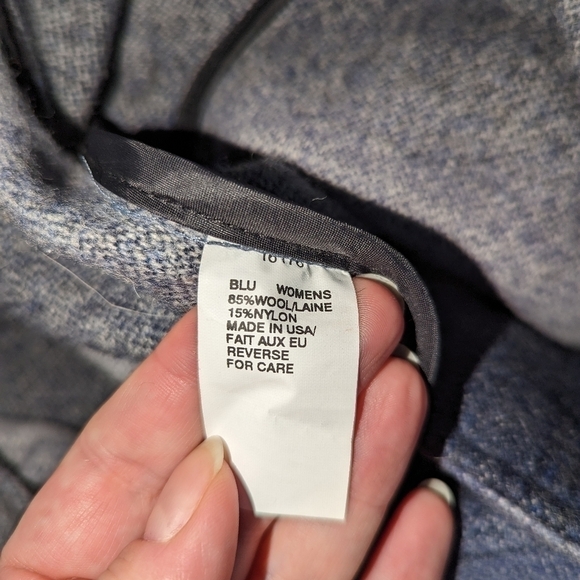 WOOLRICH VINTAGE Blue White Plaid Oversized Wool Long Lined Shaket Blanket Coat - Picture 9 of 12